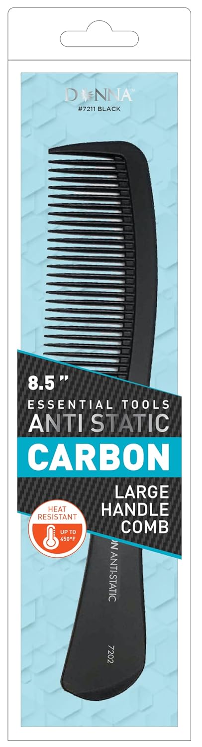 DONNA Carbon Barber Comb 8.5″ with Large Handle – Anti-Static & Heat-Resistant Styling Comb for Hair Cutting, Detangling & Blow Drying – Black