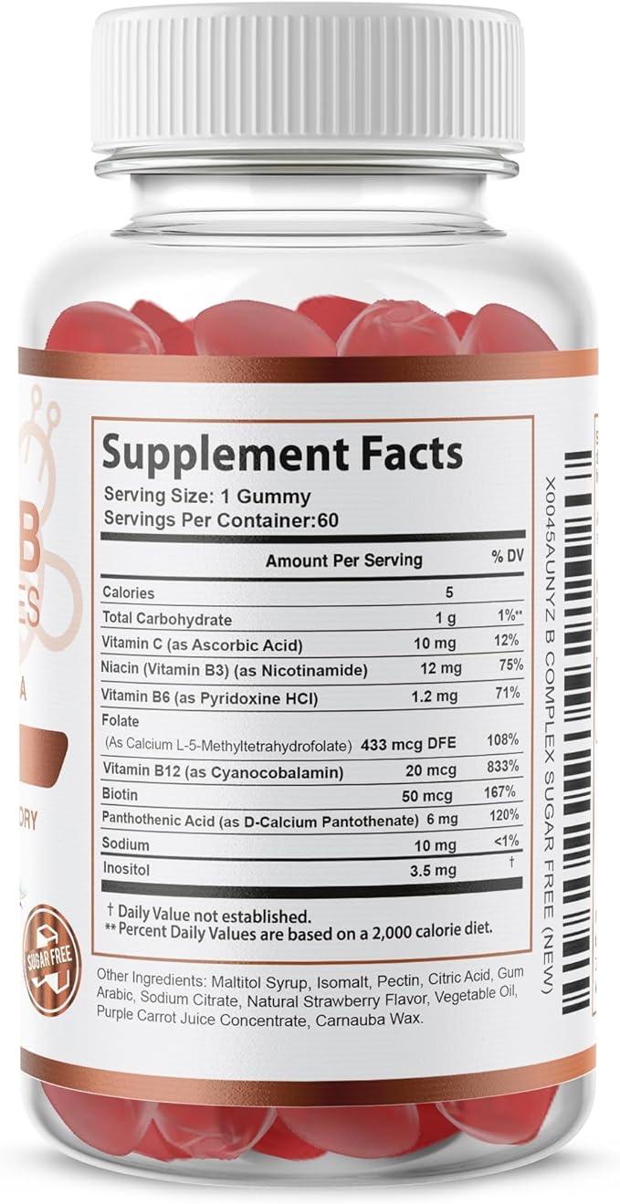O NUTRITIONS Vitamin B Complex Vegan Gummies with Vitamin B12, B7 as Biotin, B6, B3 as Niacin, B5, B6, B8, B9 as Folate for Stress, Energy and Healthy Immune System (1 Pack -Sugar Free)