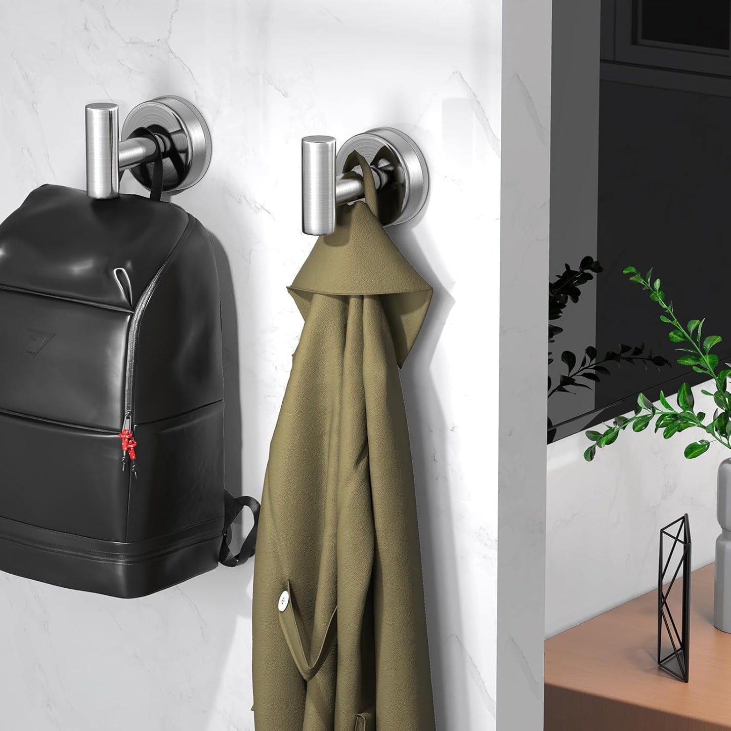 Suction Cup Hooks for Shower, Shower Hooks for Hanging Towels, Robes, Bath Balls, Stainless Steel Towel Hooks for Bathroom Wall, Glass Door, Kitchen, Mirror, Tile (2 Pack,Silver)