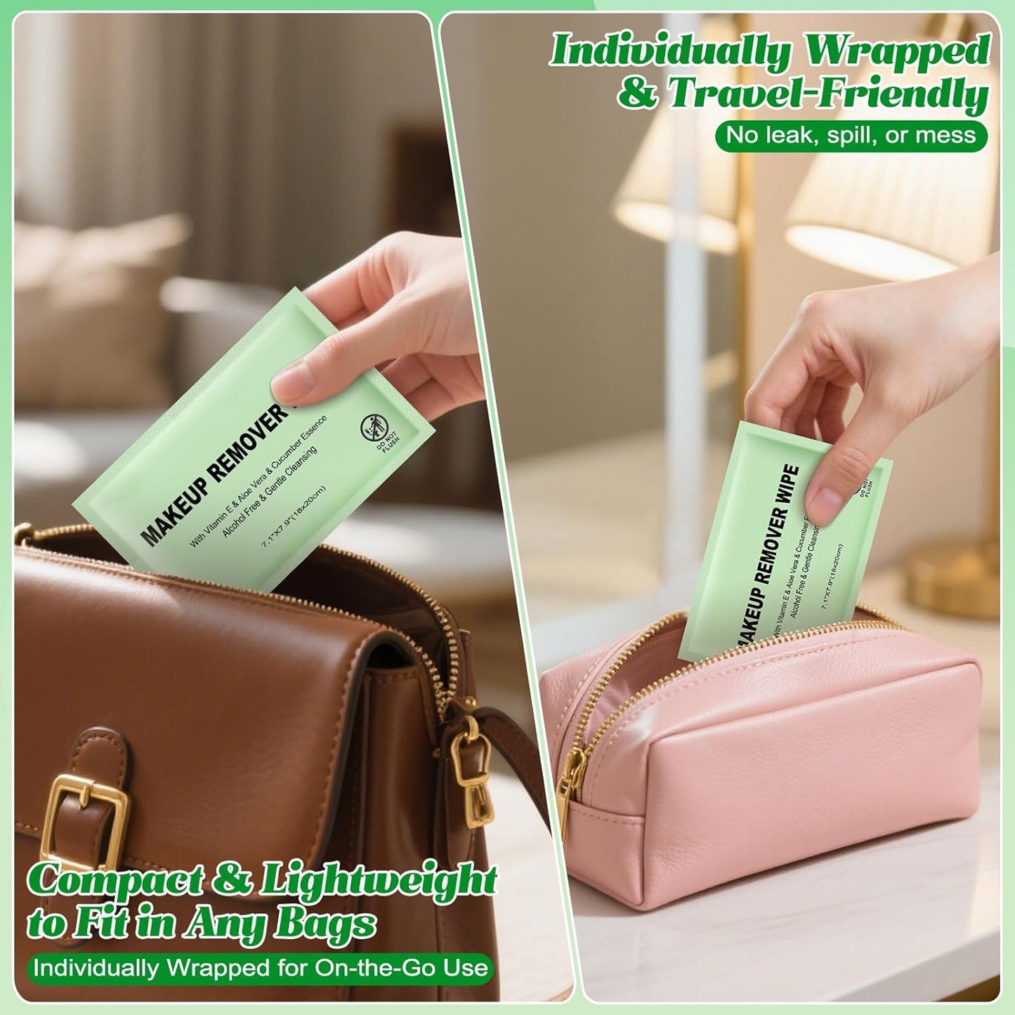 Makeup Remover Wipes Individually Wrapped, 300 Pcs Facial Cleansing Towelette Travel Size, Alcohol-Free, Gentle for Removing Makeup, Oil, Dirt