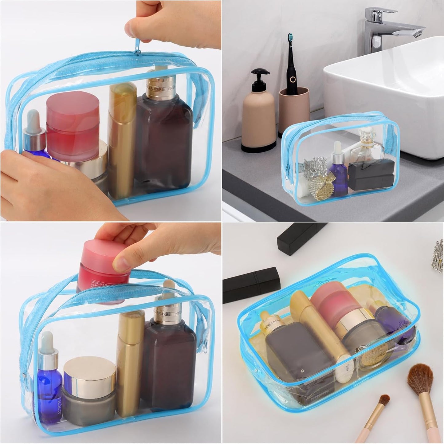 Tbestmax 40 Pack Clear Cosmetic Bags Makeup Bags Portable Waterproof Travel Toiletry Bags Organizer Blue, 7.5"x 4.8"x 2.3"