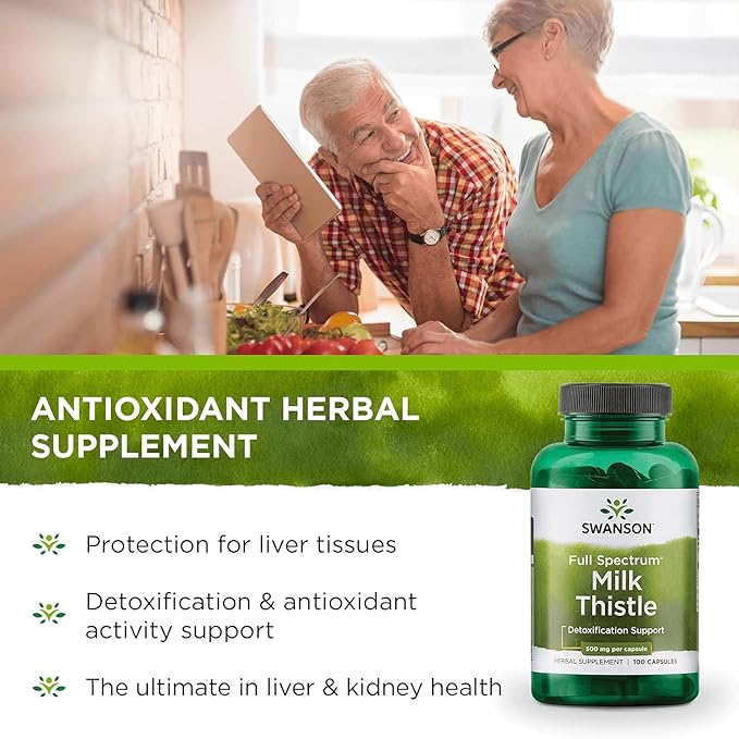 Swanson Milk Thistle-Herbal Liver Support Supplement-Natural Wellbeing-(100 Capsules, 500mg Each)