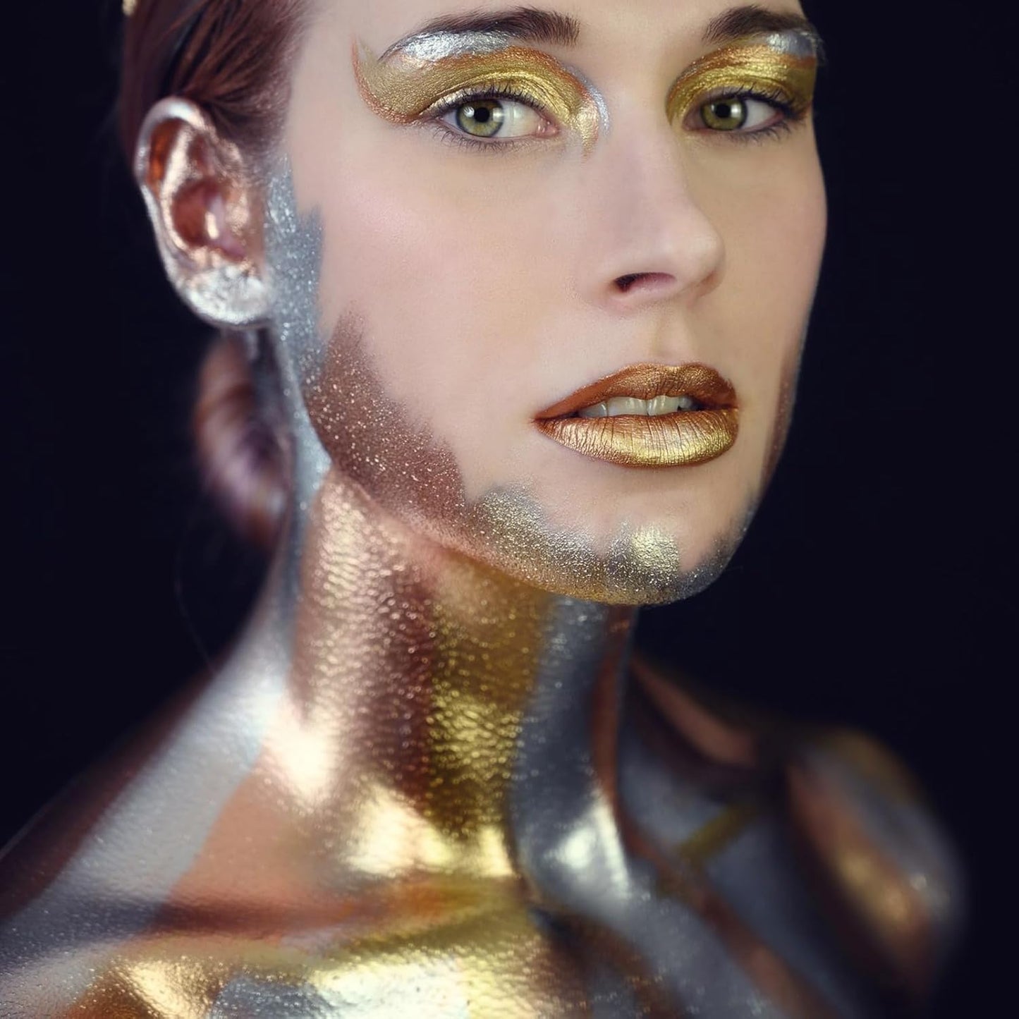 Mysense Pearl Gold Face Body Hair Paint Stick,Water Based Washable Temporary Hair Color,Non-toxic Cream Blendable Metallic Gold Face Painting for Halloween Costumes Cosplay Makeup,0.5oz