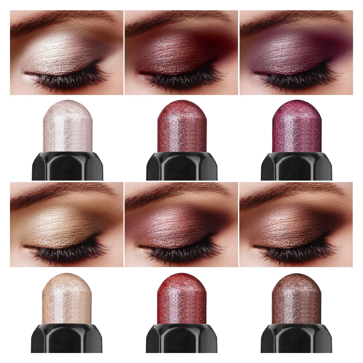 6PCS Eyeshadow and Eyeliner Pen,Matte And Shimmer Cream Eyeshadow Pencil Crayon,Champagne Rose Pink Eye Brightener Stick,Waterproof Long Lasting Highlighter Makeup Stick