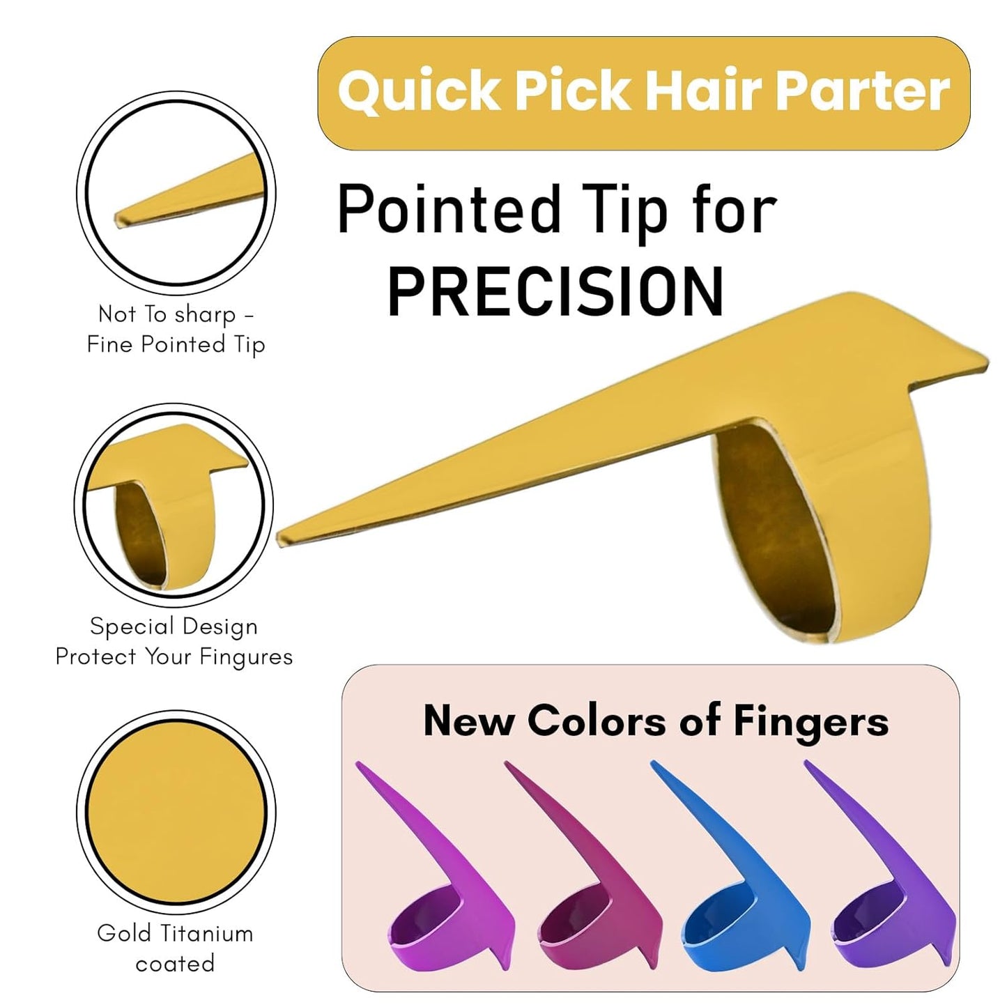 2PCS Pro Hair Parting & Sectioning Rings - Stainless Steel Finger Quick Braiding Pick Tool for Precise Styling & Installation of Human Hair Extensions