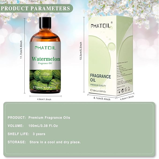 3.38FL.OZ Watermelon Fragrance Oils for Aromatherapy, Essential Oils for Diffusers for Home, Perfect for Diffuser, Yoga, Skin Care, DIY Candle and Soap Making - 100ml