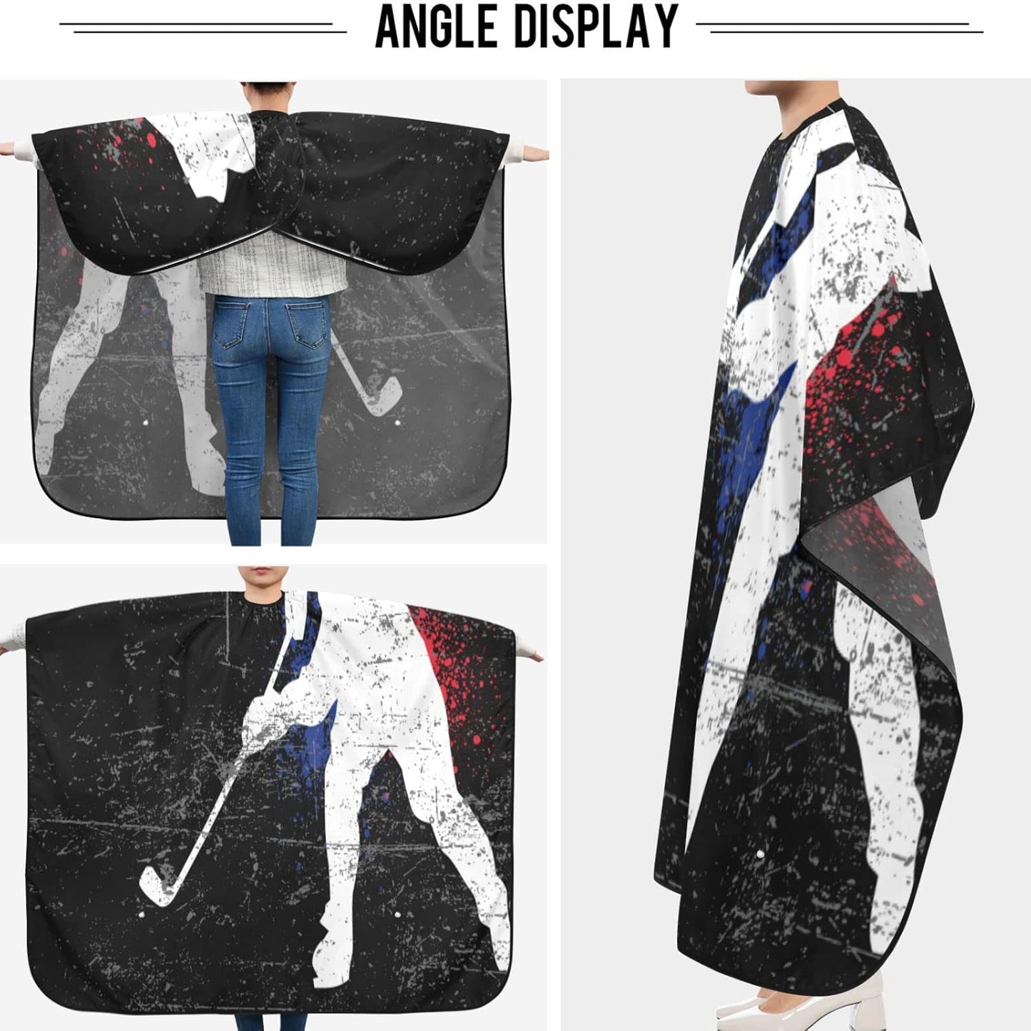 visesunny Barber Cape Hockey Poster Polyester Hair Cutting Salon Cape Apron Anti-Static Haircut Water-Resistant Shaving Cloth Beard Shaving Bib Hairdressing Cape