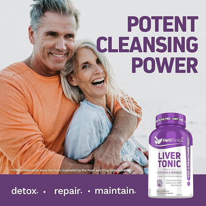 Herbtonics Liver Cleanse Detox & Repair Formula 20+ Herbs: 120 Vegan