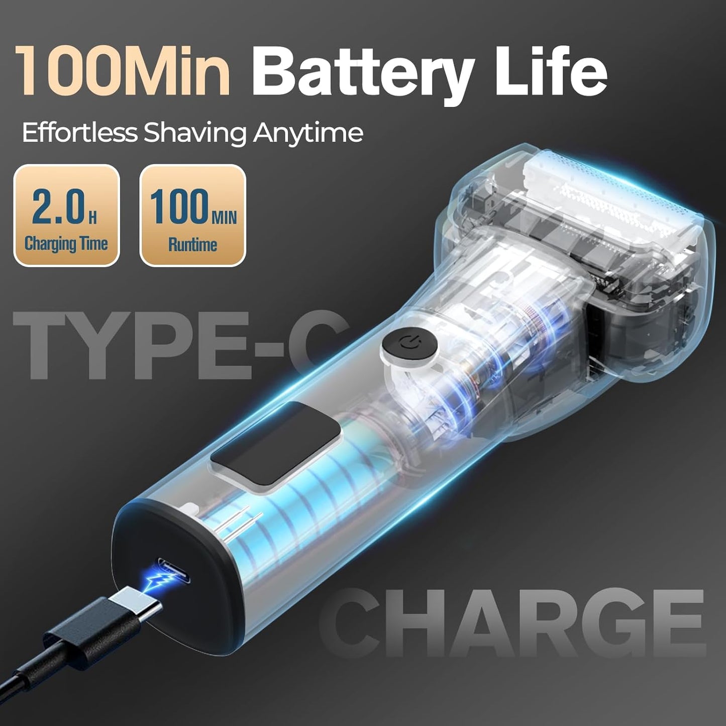 5-Blade Cordless Electric Razor for Men, 2-Speed Electric Shavers for Men Face, Close Shaving Men's Foil Shaver for Coarse Hair Wet/Dry USB-C Fast Charging &100 Min Runtime - Travel-Ready & Giftable