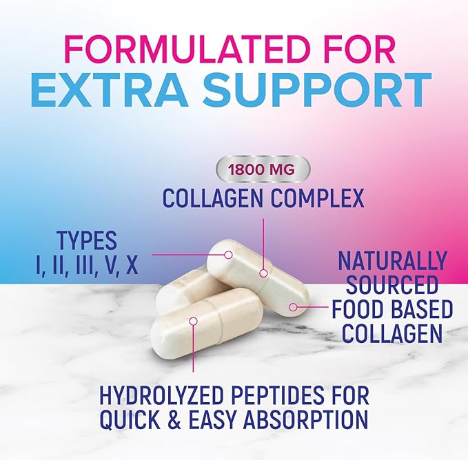 Collagen Peptides for Women & Men - Type I, II, III, V, X Multi Collagen Pills, Hydrolyzed Collagen Peptides Supplements, Nature's Hair, Skin, Nail, and Joint Support Supplement, Non-GMO, 240 Capsules