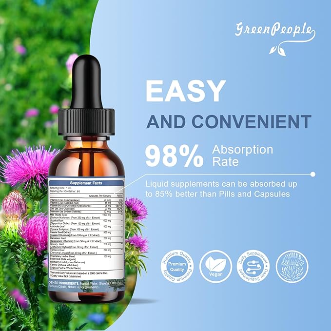 Liver Health Support Liquid-Liver Cleanse Detox 1000mg Milk 500mg Artichoke 17x Potent 2Fl Oz