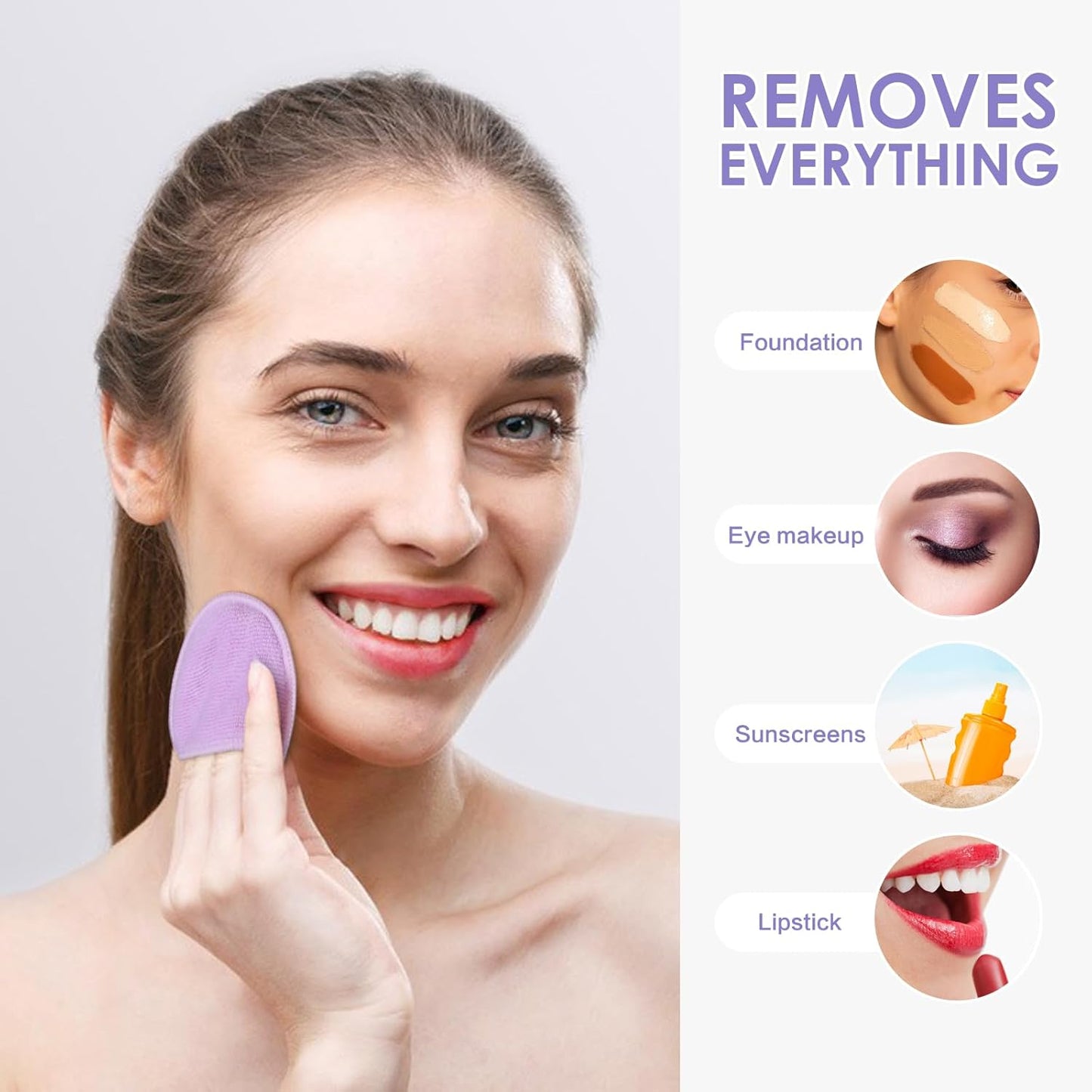 SUNLAND Reusable Makeup Remover Pads for Face,Eye,Lips 16 Pack Microfiber Face Cleansing Gloves Washable with Laundry Bag and Travel Bag Rounds Toner Pads(Round 3.15inchx16 Purple)