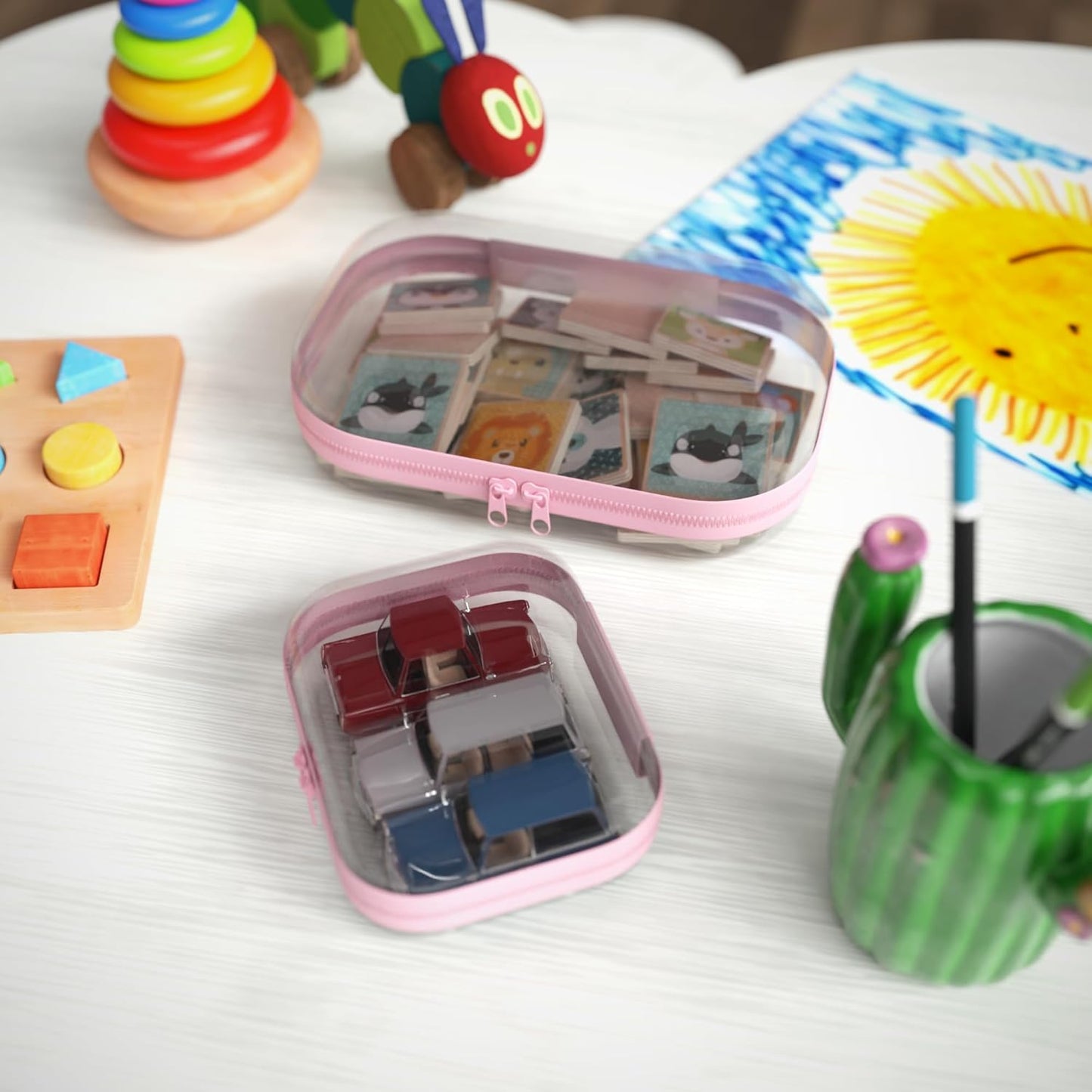 Extra Large 13.7" Durable Clear Travel Organizer Bags 6 Pack, 2x Large, 2x Medium, 2x Small, Clear Hard Shell Zipper Case, Hard Plastic Travel Toiletry Bag for Women, Toy & Make Up Organizer Pouch