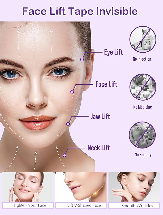 ACADA Face Lift Tape Invisible with String Anti-Wrinkle Face Tape for Lifting Sagging Skin, Facial Tape for Wrinkles, Breathable, Waterproof, Strong Adhesive,120pcs Face Tapes with 15 Light Bands