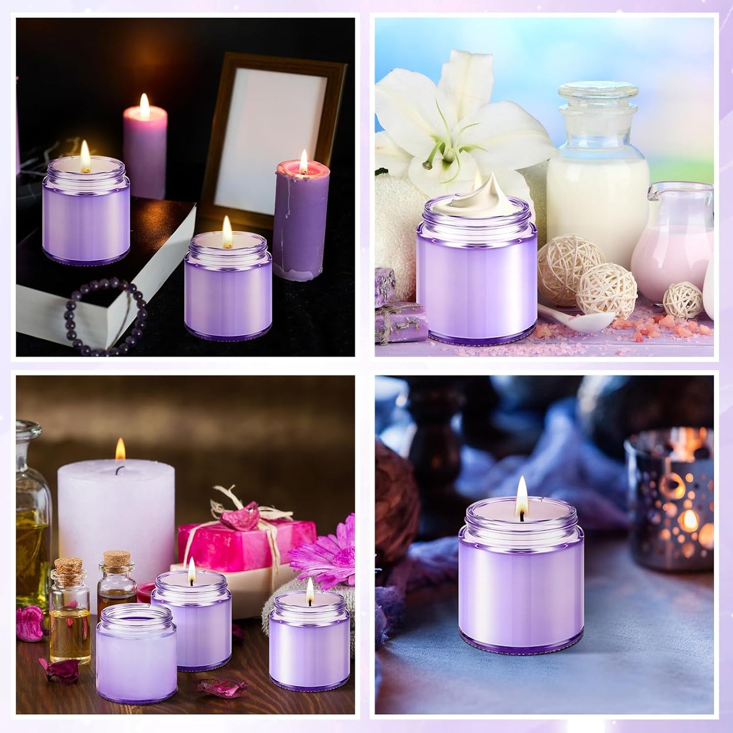 Norme 12 Pcs 4 oz Glass Jars with Lids Leakproof Round Airtight Empty Cosmetic Jars with Inner Liners Lid for Storing Lotions Powder Ointments Candle Making Tins (Light Purple)