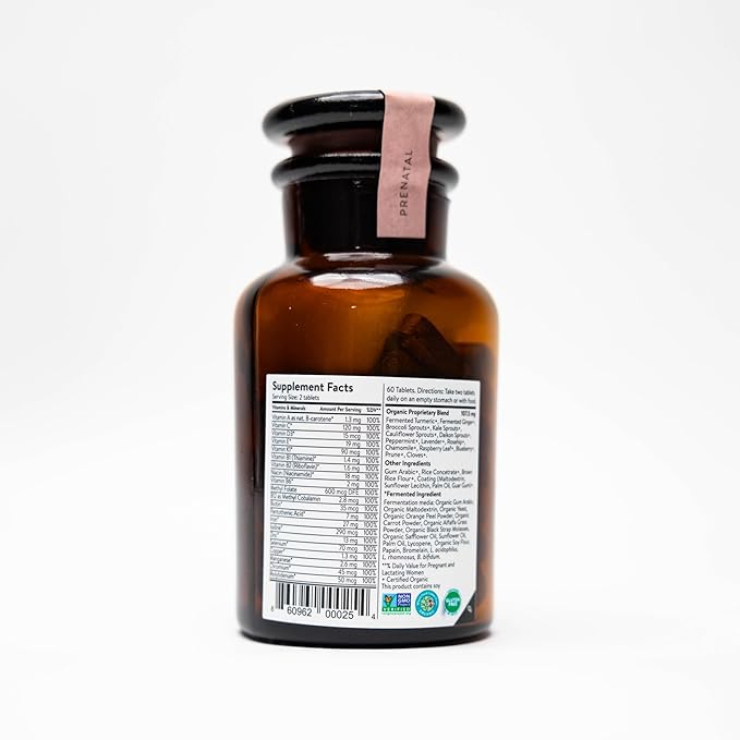Movita Prenatal Multivitamin – Organic Fermented Whole Foods for Healthy Pregnancy, Fetal Development & Postnatal Support – Vegan, Gluten-Free, Non-GMO, 30-Day Supply (Glass Bottle)
