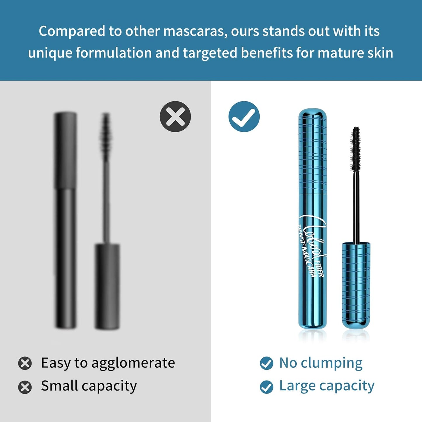 2 Pack Mascara for Older Women, Volumizing Waterproof Hypoallergenic Black Mascara for Thinning Lashes & Sensitive Eyes, Smudge-Proof Formula (Pack of 2)