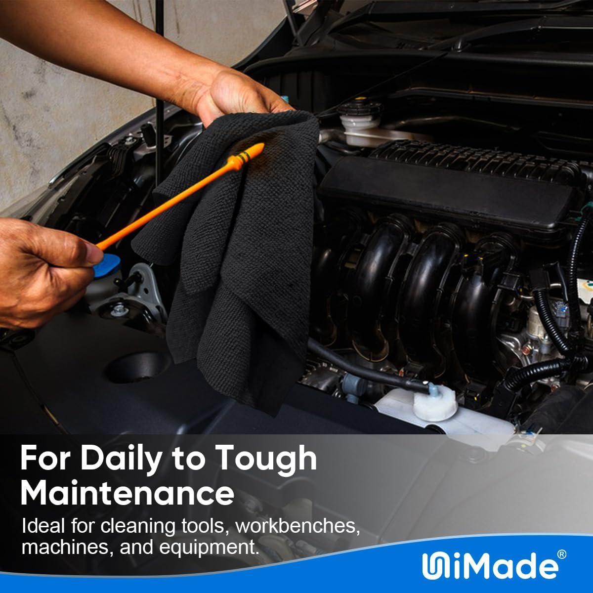 Shop Towel Rags, 10 Pack Reusable Shop Rags Bulk Microfiber Cleaning Cloth Lint Free Cleaning Towels for Car Kitchen Automotive Bar Mechanic Restaurant Garage, 11.5"x 11.5", Black