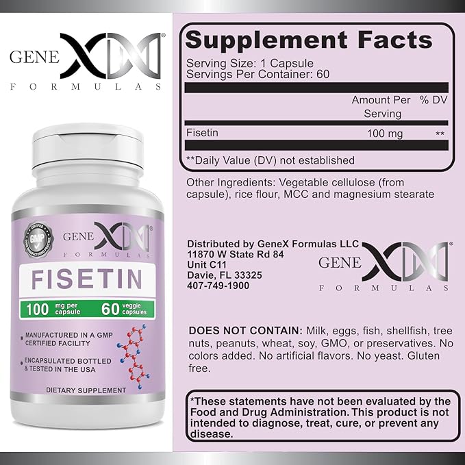 Genex Formulas Fisetin 100mg/Serving (60 Capsules) | Antioxidant That Supports Healthy Aging and Brain Wellness - Non-GMO, Gluten Free, Vegetarian - 2 Month Supply