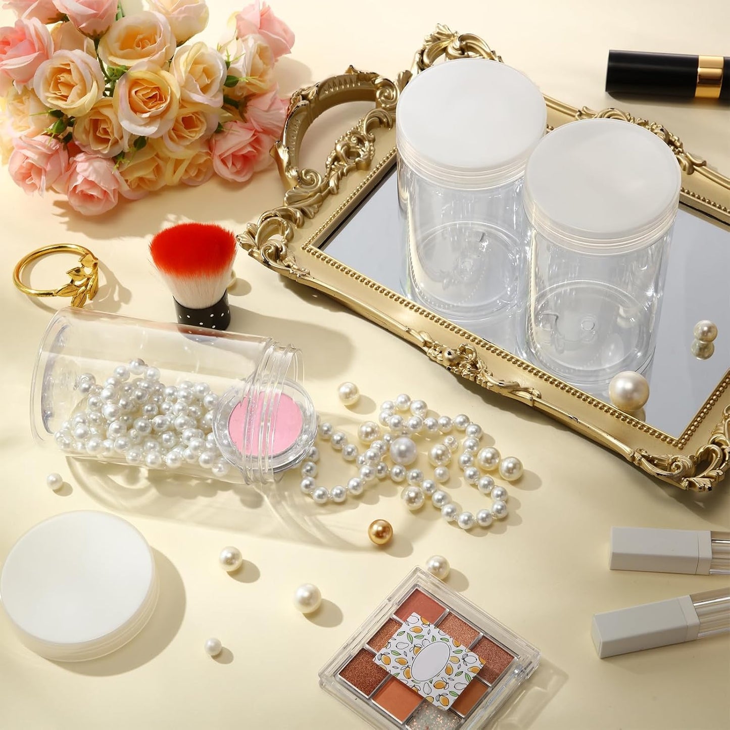 Patelai 4 Pieces Round Wide-mouth Leak Proof Plastic Container Jars with Lids for Travel Storage Makeup Beauty Products Face Creams Oils Salves Ointments DIY Making(12 Ounce,Clear)