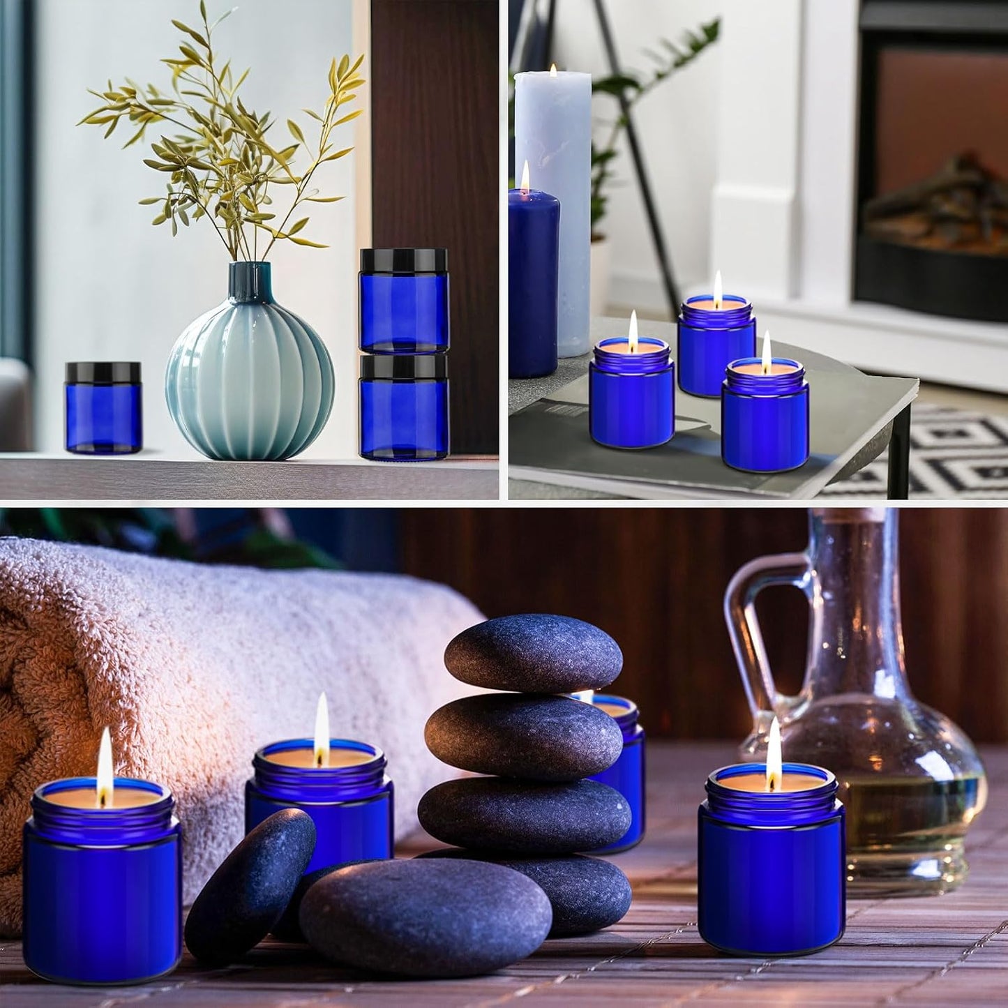 Norme 96 Pcs 4 oz Glass Jars with Lids Leakproof Round Airtight Empty Cosmetic Jars with Inner Liners Lid for Storing Lotions Powder Ointments Candle Making Tins (Black,Blue)