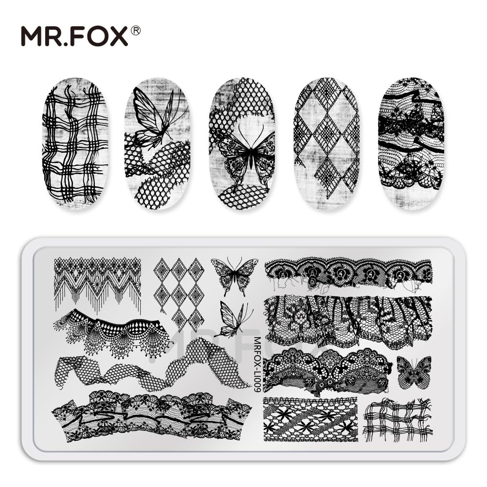 5 Pcs Nail Stencils Plates for Nail Art - Lace Butterfly & Distressed Design, Reusable Stainless Steel Nail Stamping Templates for Manicure