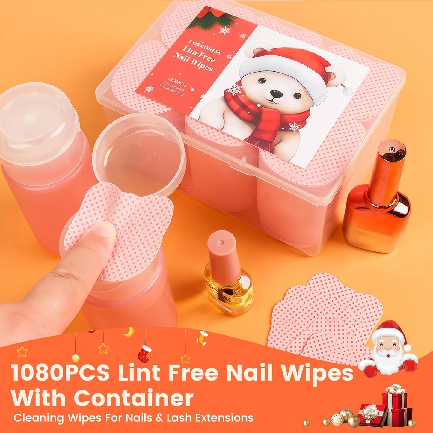1080PCS Lint Free Nail Wipes With 2 Acetone Dispensers Kit - Nail Polish Remover Wipes with Pump Dispensers,No Lint Nail Wipes Gel Nail Polish Remover Pump Wipes Set Nail Supplies
