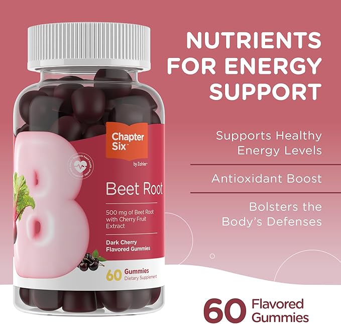 Zahler Beet Root Gummies with Cherry Fruit Extract - 500mg Beet Gummies for Adults - Dark Cherry Flavor - Supports Blood & Nitric Oxide Flow - Vegetarian Kosher Non GMO Beetroot Gummies - 60 Count