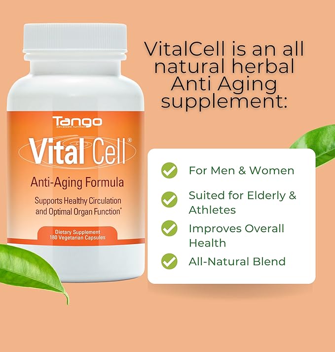 Vital Cell Natural Anti-Aging Supplement for Men and Women, Supporting Circulation and Healthy Organ Function (180 Vegetarian Capsules)