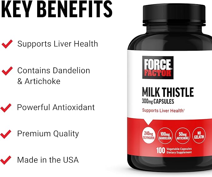 FORCE FACTOR Milk Thistle Liver Support 300mg Silymarin 100 Vegetable