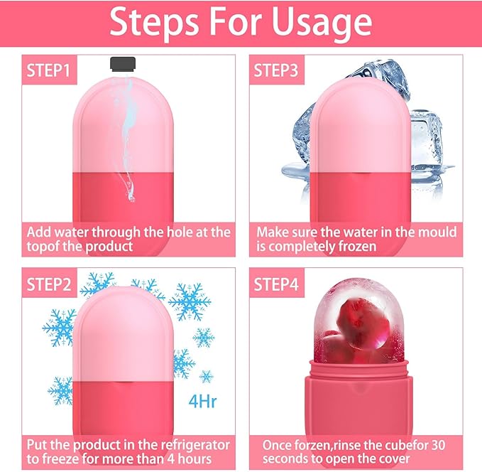 KOGITI Ice Mold for Face,Ice Roller for Face & Eye, Beauty Facial Ice Rollers Ice Holder Mold Face Puffiness Relief Massage Skin Care Tools, Ice Facial Cube (New-Pink)
