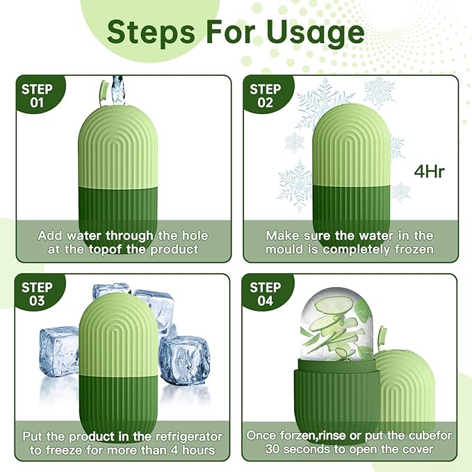 Ice Roller for Face and Eye,Ice Cube Roller Massager for Skin Women Care Tools, Naturally Conditioning De-Puff Eye Bags, Reduce Migraine Pain, Reusable Massage Silicone Ice Mold (Green)