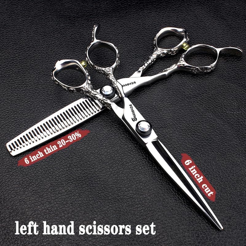 Hairdresser Professional Left-Handed Scissors Set - 6.0 Inch Hair Sparse Scissors - 440C (3pc-B)