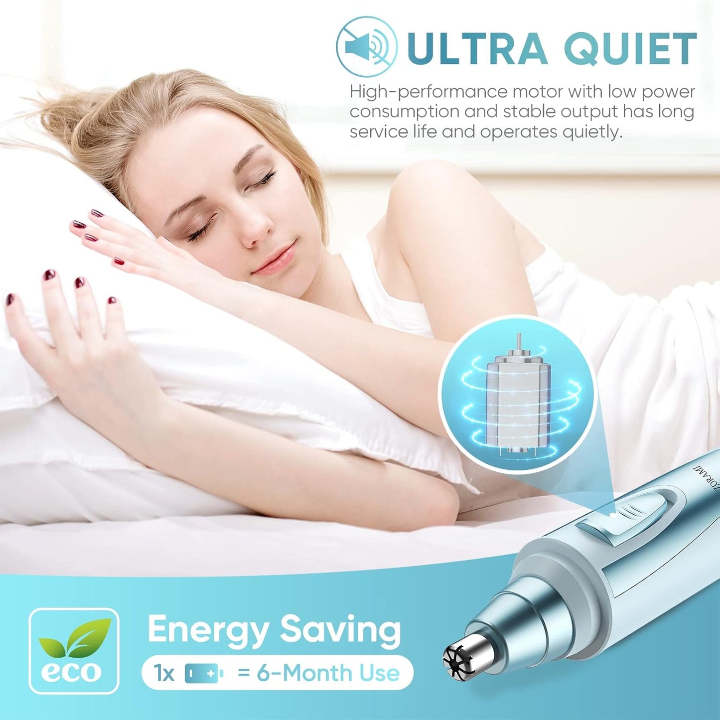 Ear and Nose Hair Trimmer Clipper - 2025 Professional Painless Eyebrow & Facial Hair Trimmer for Men Women, Battery-Operated Trimmer with IPX7 Waterproof, Dual Edge Blades for Easy Cleansing Blue