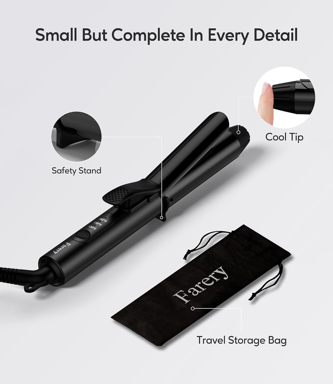 FARERY Travel Curling Iron, 1 Inch Mini Curling Iron Travel Size with 3 Adjustable Temp, Ceramic Mini Hair Curler with Keratin&Argan Oil Infuse, Dual Voltage, Includes Storage Bag