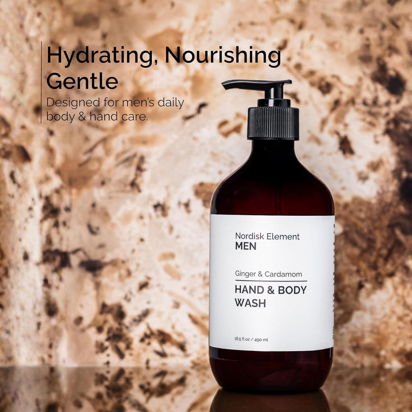 Nordisk Element Men’s Hand & Body Wash | Ginger & Cardamom Cleanser with Quince & Betaine | Hydrating Vegan Cruelty-Free Mens Shower Gel & Bodywash | Pump, Natural Shower Gel for Men | 16.5 fl oz