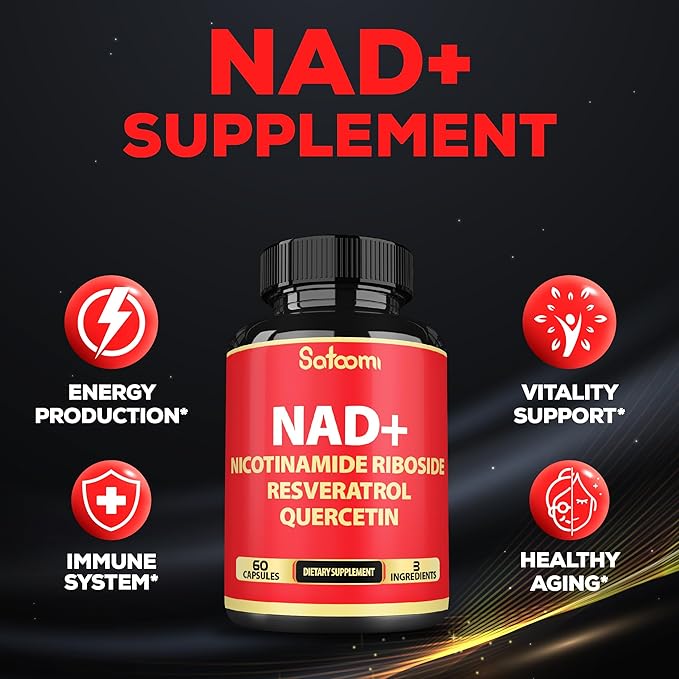 3in1 1000mg Pure NAD+ Supplement with Liposomal Nicotinamide Riboside 900mg NR, Resveratrol, Quercetin - Cellular Energy & Repair, Vitality, Healthy Aging - 60 Count
