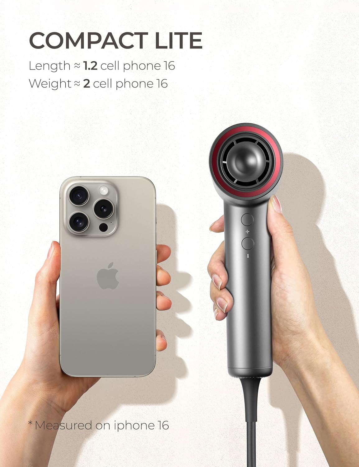 TYMO Ionic Hair Dryer for Women, Professional Blow Dryer with 110000 RPM Brushless Motor for Fast Drying, Travel Lightweight AIRHYPE Lite Hairdryer, Low Noise, 4 Temps & 3 Speeds for Man, Silver