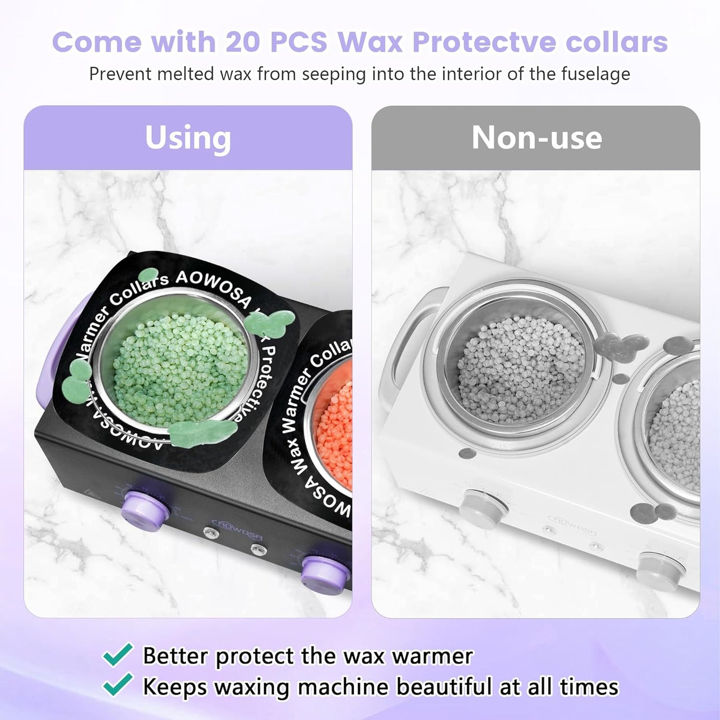 Professional Waxing Kit Wax Warmer Double Pot Wax Heater Machine for Hair Removal, Large Waxing Pot for Spa Salon Beauty Esthetician Home, with Non-Stick Easy Clean Pot, 50 Sticks & 20 Collar, Black