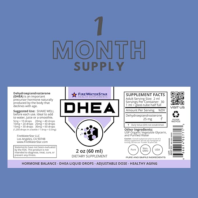 FWS DHEA Liquid Drops - Pure DHEA Supplement for Men and Women - Adjustable Dosing 5mg 10mg 25mg 50mg - Supports Hormone Balance, Vitality, Motivation, Energy, Healthy Aging