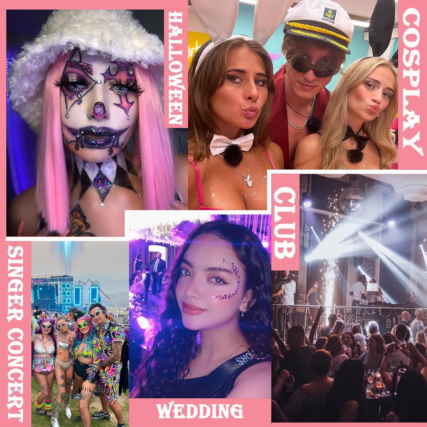 Body Glitter Face Glitter Gel: Singer Concerts Disco Festival Rave Accessories Face Glitter Makeup 150ml Chunky Sequins Mermaid Face Body Hair Glitter Gel (2 White)