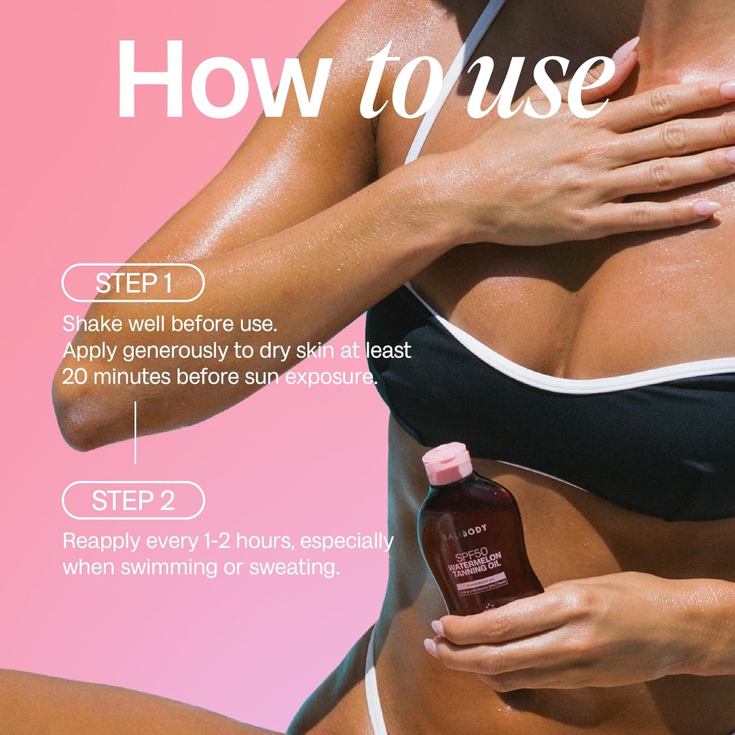 Bali Body Watermelon Tanning Oil SPF50 – Tanning Oil with SPF for Dark Glow Skin, Fast-Absorbing, Non-Greasy Formula, Hydrating, Travel Size, Cruelty-Free, Vegan Australian Made (100ml/3.4floz)