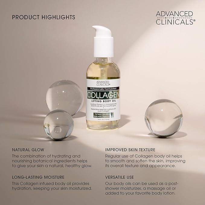 Advanced Clinicals Retinol Body Lotion + Firming Collagen Body Oil 2pc Set | Fragrance Free Retinol Cream Face Moisturizer + Collagen Massage Body Oil | Crepey Skin Care Treatment, 2pc Bundle