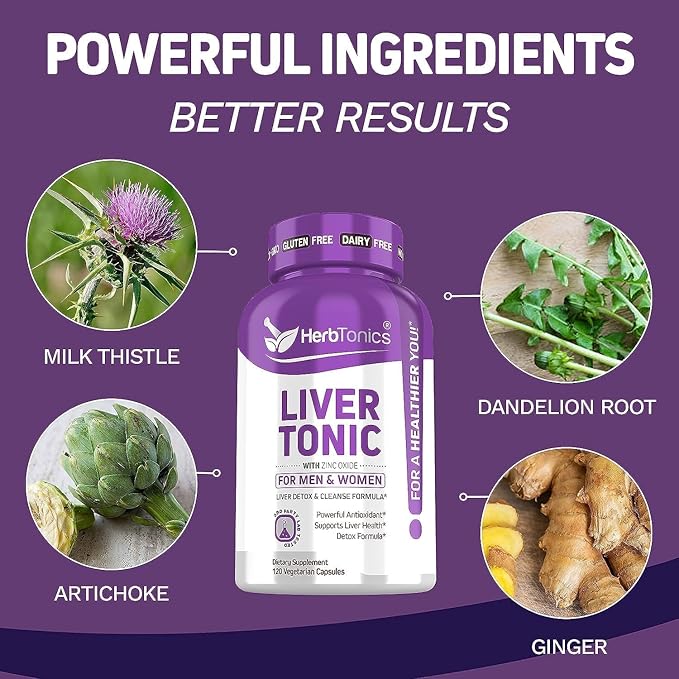 Herbtonics Liver Cleanse Detox & Repair Formula 20+ Herbs: 120 Vegan