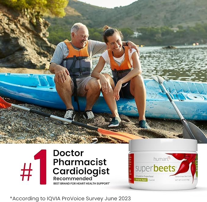 HumanN SuperBeets Beetroot Powder - Nitric Oxide Boost for Blood Pressure, Circulation & Heart Health Support - Non-GMO Superfood Supplement - Original Apple Flavor, 30 Servings