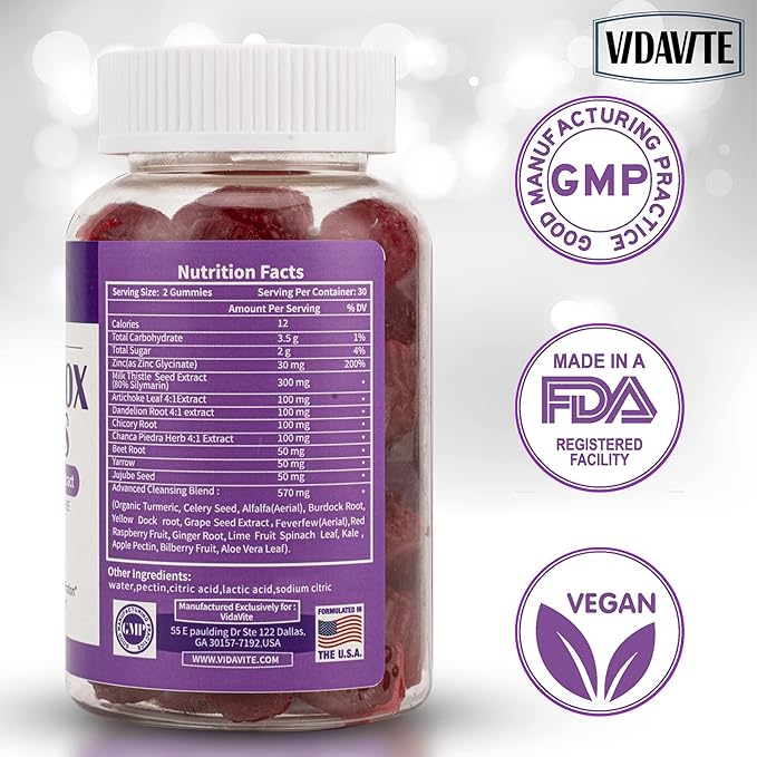 Liver Cleanse Detox & Repair Gummies 1500mg Silymarin 20+ Herbs (60 Vegan