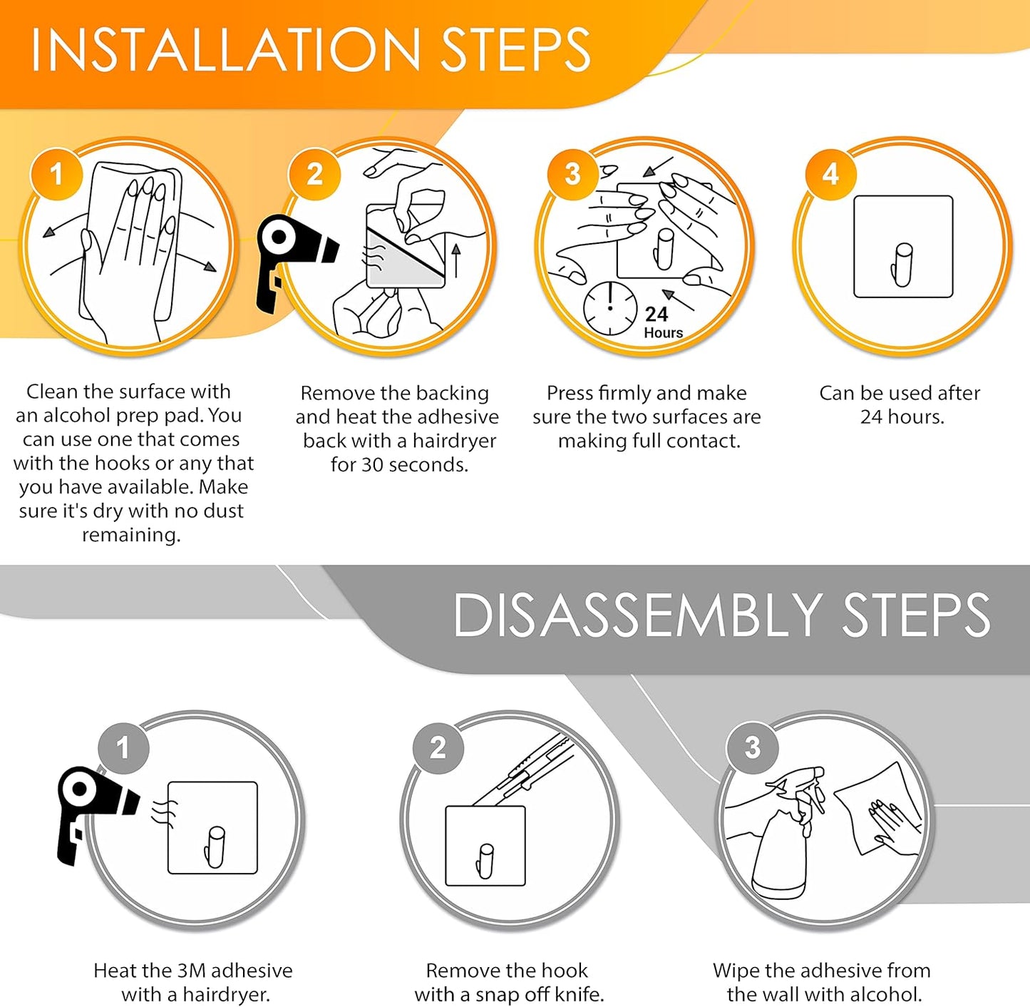 Brushed Nickel Self Adhesive Towel Hooks for Bathroom Wall Door Mounted - SUS304 Stainless Steel Strong Strips Stick on 3M Wall Hooks for Hanging Coat, Hat, Bag, Key, Jacket – 4 Pack