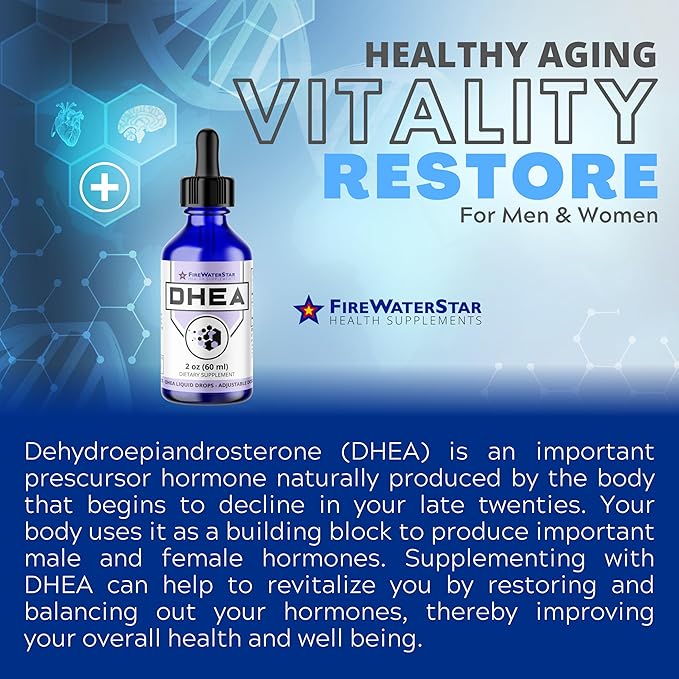 FWS DHEA Liquid Drops - Pure DHEA Supplement for Men and Women - Adjustable Dosing 5mg 10mg 25mg 50mg - Supports Hormone Balance, Vitality, Motivation, Energy, Healthy Aging