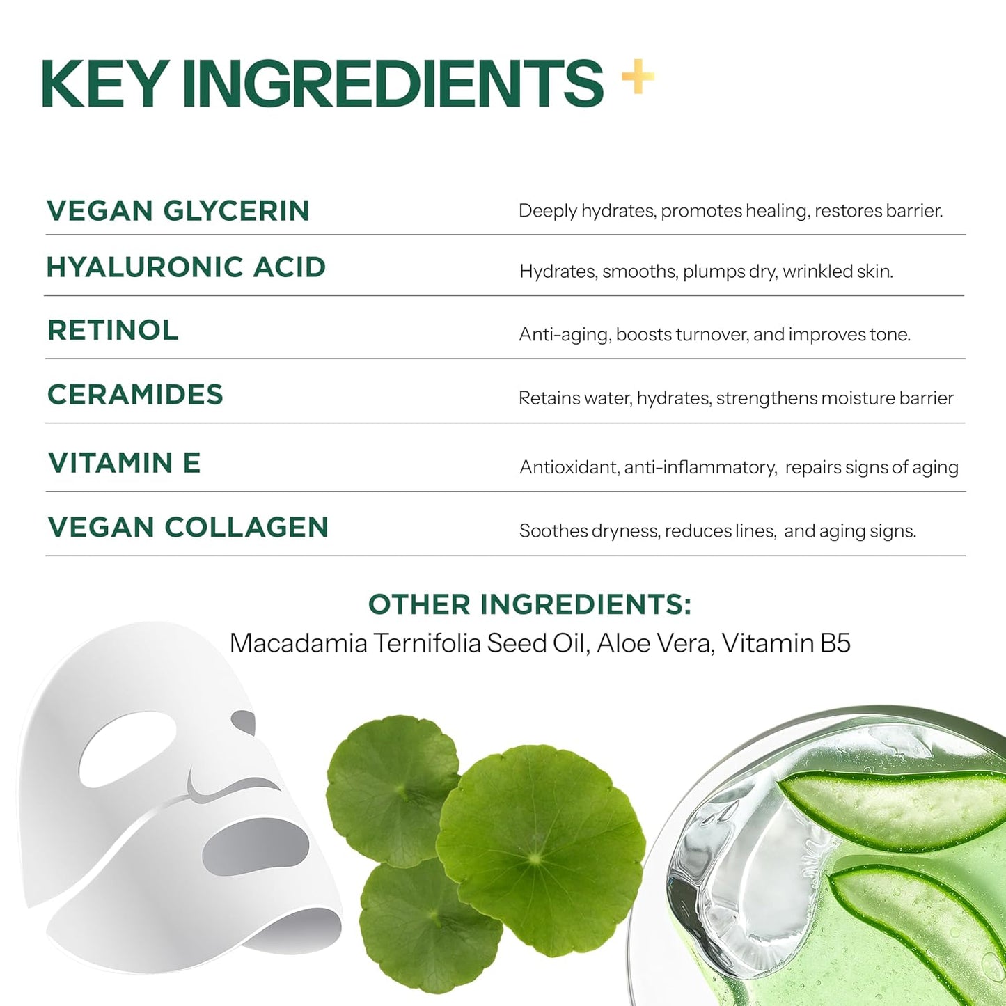 Retinol & Collagen Face Mask – 3-in-1: Detox, Treat, Boost – Hydrating, Firming, Anti-Aging – Dermatologist Tested Korean Skin Care – Clean Beauty Vegan Sheet Mask – 5 Sheets