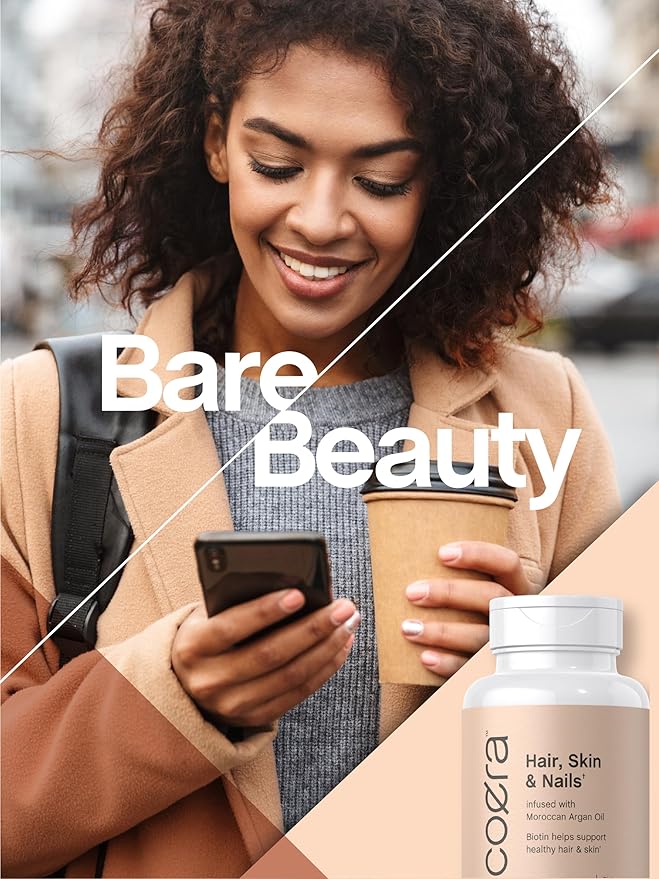 Coera Hair, Skin and Nails Vitamins | 165 Softgels | with Biotin, Collagen & Moroccan Argan Oil | Non-GMO & Gluten Free Supplement for Men and Women